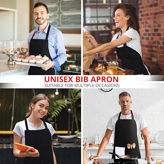 Utopia Kitchen 2 Pack Bib Apron, Adjustable with 2 Pockets, Water and Oil Resistant, Cooking Kitchen Chef Apron for Women Men