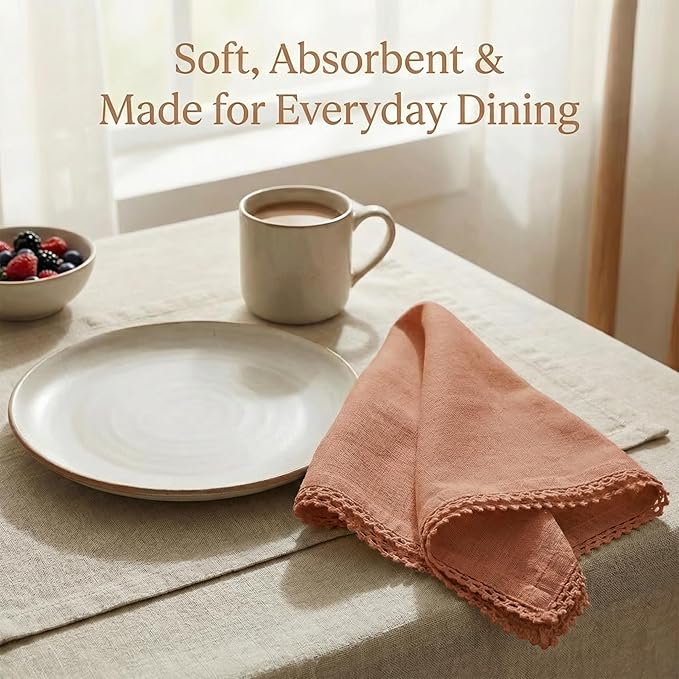 ACCENTHOME Rust Cotton Dinner Napkins Set of 12 - 18x18 Inch Soft Premium Hotel Quality Reusable Napkins for Family Dinners, Weddings & Everyday Use