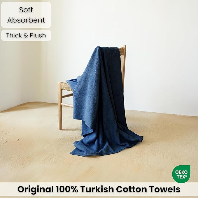 SALBAKOS Luxury 100% Turkish Cotton Bath Sheets 40x80 in Oversized Extra Large Bath Towels | Premium Hotel Quality Thick Soft Absorbent Turkish Towel for Spa Beach (Pack of 1, Navy, Jumbo Bath Sheet)