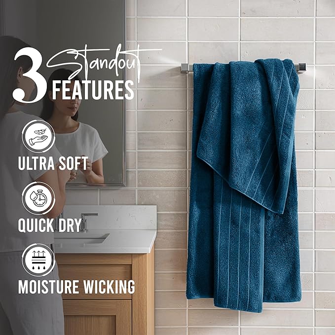 RIVERSIDE Pack of 4 Premium Extra Large Bath Towels 30 x 60 Inches, 100% Cotton, Super Soft & Highly Absorbent, Larger & Lighter Weight, Quicker to Dry, Perfect for Bathroom, Navy Blue