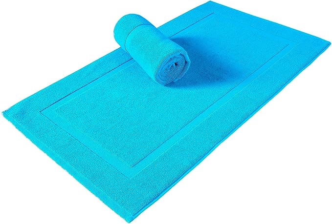 SALBAKOS 100% Turkish Cotton Bath Mat Set 2-Piece - 20x34 inch, Hotel & Spa Collection, Soft, Absorbent, Long Lasting, Durable Bathroom Rugs | Made in Turkey (Aqua, 2 Bath Mats)