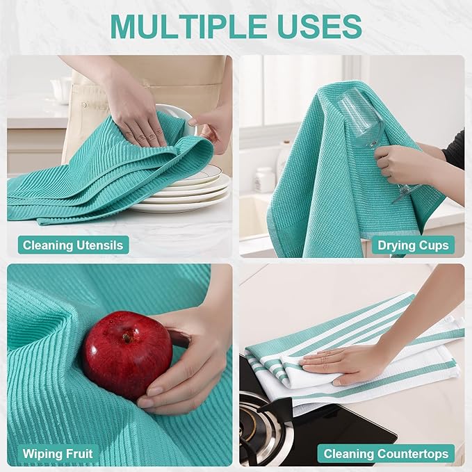 Homaxy Premium Kitchen Towels(18”x 28”, 6 Pack), Large Cotton 380 GSM Kitchen Hand Towels, Soft and Absorbent Terry Dish Towels, Multipurpose Tea Towel Set with Hanging Loop, Teal