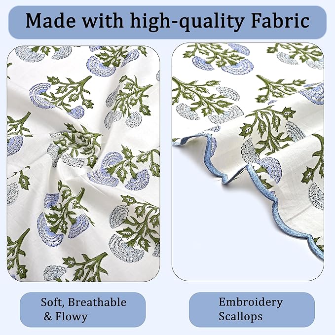 Ridhi Hand Block Print Mughal Buta Blue 18" x 18" (Set of 4) EmbrioEmbroidery Table Napkins Reusable Cotton Dinner Napkins for Weddings, Parties, Everyday Dining Gift for Spring, Easter, Valentine