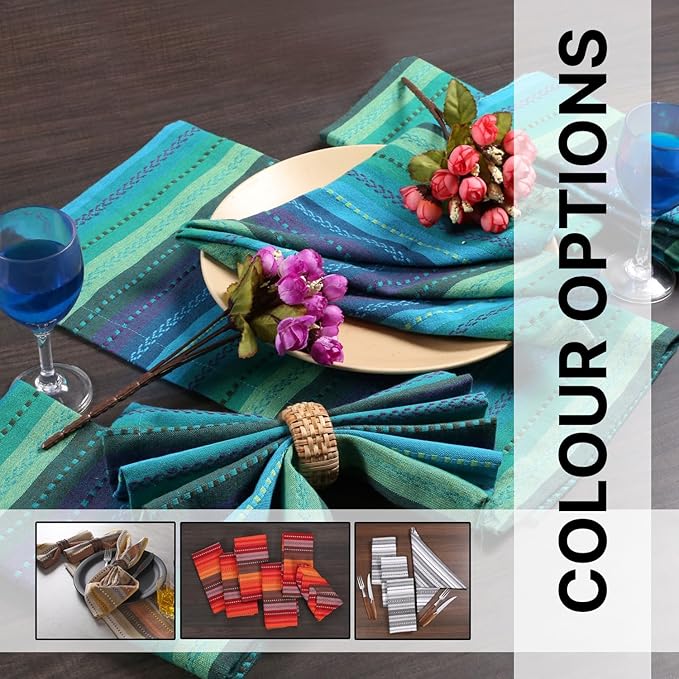 LFH Home Cotton Rich Cloth Salsa Napkin Set of 24 Washable Soft Durable Striped Table Napkins for Dining Wedding, Daily Use Reusable Eco-Friendly Napkins for Elegant Table Settings(18x18)-Teal