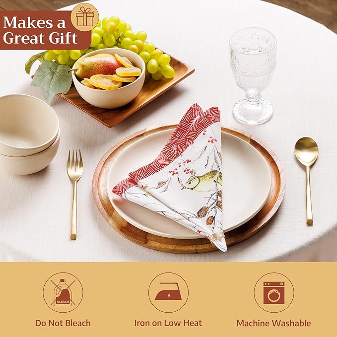 Maison d' Hermine Cloth Napkins Set of 4 100% Cotton Everyday Reusable Square Napkins Cloth Washable Dinner Party Wedding Restaurant Gifts for Mothers Day Spring/Summer (Pinson, 18" x 18")