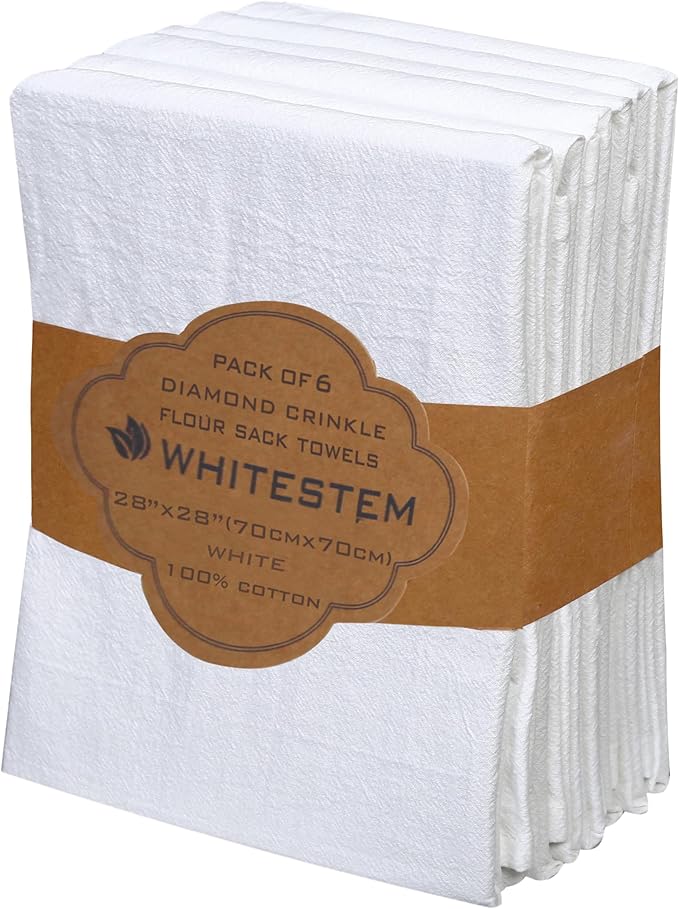 Flour Sack Towels | Tea Towel for Crafts Kitchen Towel Dish Drying Towels Cotton Blank Towel for Embroidery Baking Bread Proofing Linen Cover Thick Absorbent Quick Dry 28"x28" 6 Pack White