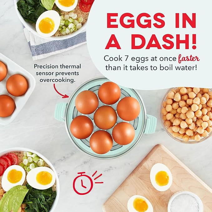 Dash Rapid Egg Cooker - Boiler, Poacher & Steamer - Includes Measuring & Recipe Guide - Dishwasher Safe - BPA Free - Holds 7 Eggs, Aqua