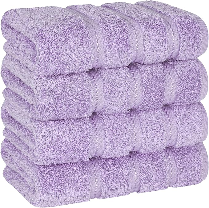 American Soft Linen Luxury Hand Towels for Bathroom, 600 GSM Heawy Weight 16x28 Size 100% Cotton Turkish 4 Piece Hand Face Towel Set, Lilac Hand Towels