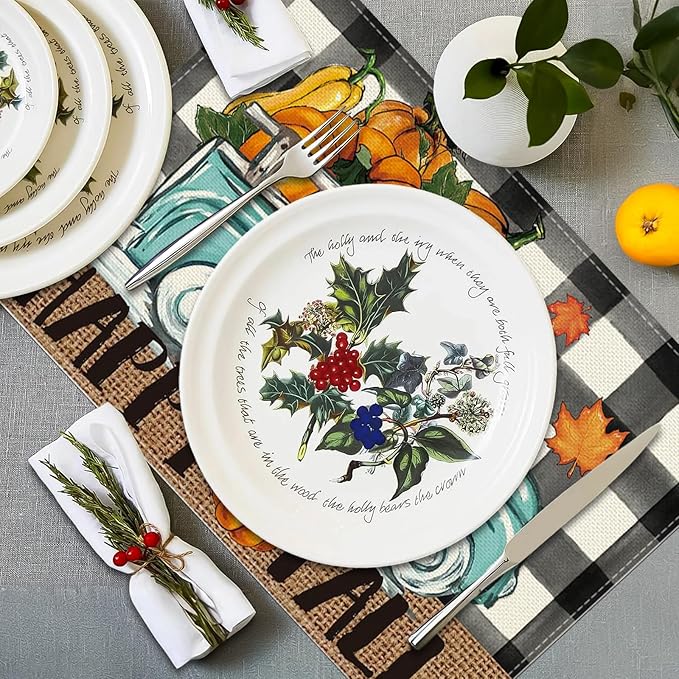 Niviy Buffalo Plaid Check Pumpkins Truck Fall Placemats Set of 6, 12x18 Inch Autumn Thanksgiving Table Mats for Holiday Party Kitchen Dining Room Decoration