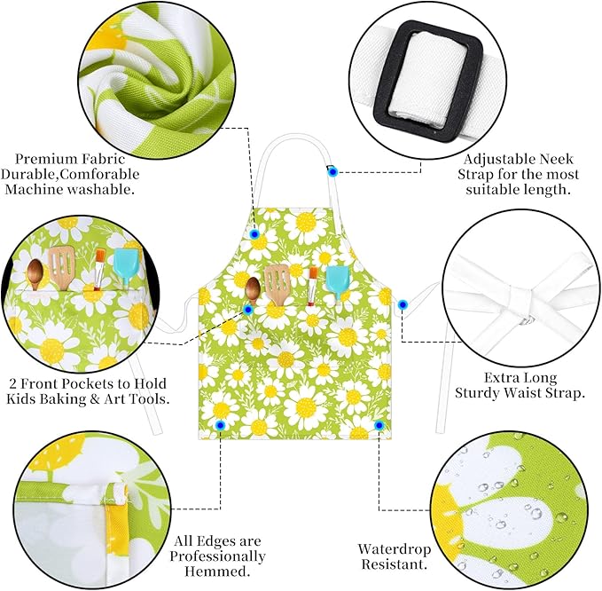 Kids Chef Hat and Apron, Adjustable Kids Aprons with Pocket Girls Boys Kitchen Toddler Aprons for Cooking Baking