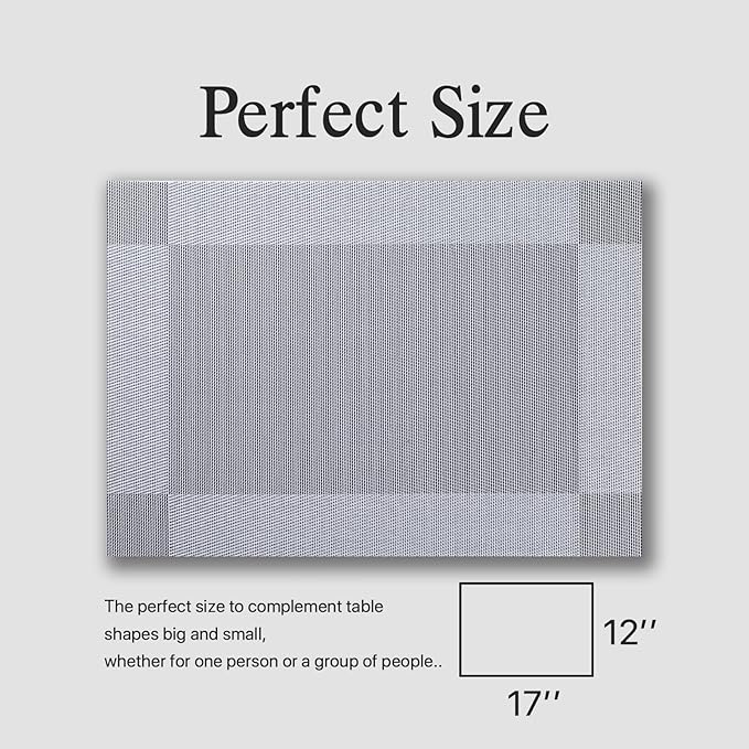 Placemats Set of 8 - Easy Clean Woven Vinyl Placemats for Dining Table, Indoor/Outdoor Place Mats, Washable PVC Table Mats （Silver Cube）