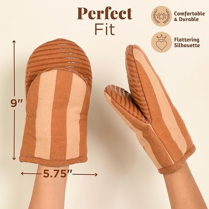 Folkulture Oven Mitts - Set of 2 (5.75"x9") | Oven Mitts with Hanging Loop for Cooking Gifts for Women, Kitchen Decor| 100% Cotton, Silicone Heat Resistant Mini Mitts - House Warming Gifts New Home