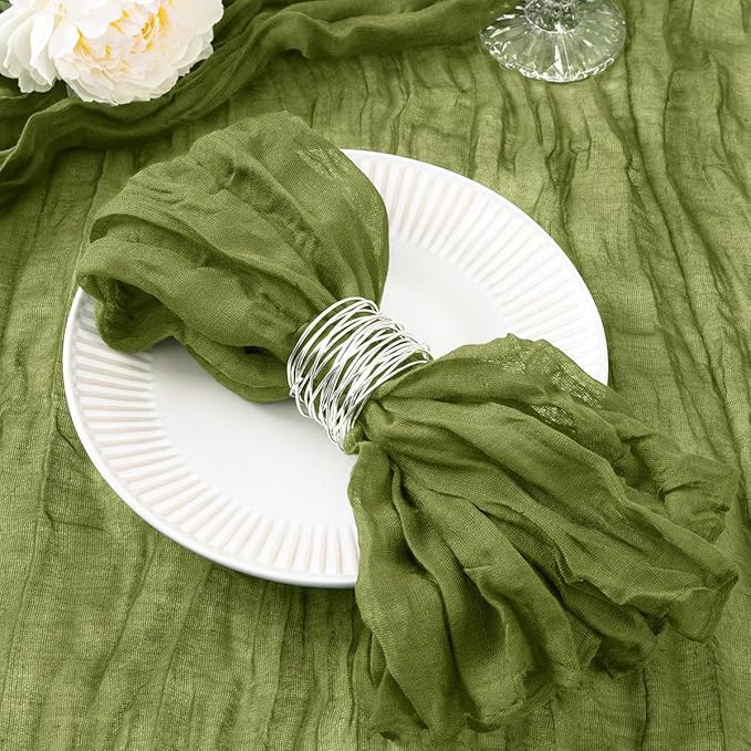 DeZerlor 20 Pack Olive Green Cheesecloth Napkins Spring Cloth Napkins Set of 20 Olive Dinner Napkins Bulk 21x21 Inches for Wedding Bridal Shower Baby Shower Parties