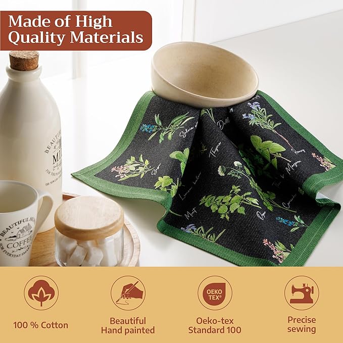 Maison d' Hermine Cloth Napkins Set of 4 100% Cotton Everyday Reusable Square Napkins Cloth Washable Dinner Party Wedding Restaurant Gifts for Mothers Day Spring/Summer (Fresh Herbs, 18" x 18")