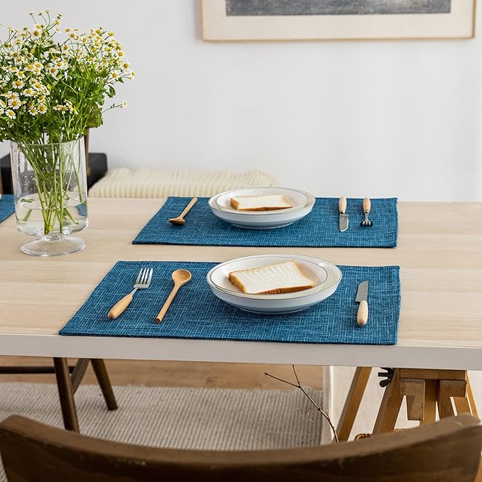 Kevin Textile Table Mats Set of 4 Heat Resistant Washable Placemats for Parties Buffet Dinner, 13 x 19 inches, Navy Blue