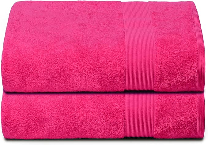 Belizzi Home Premium Cotton Oversized 2 Pack Bath Sheet 35x70-100% Pure Cotton - Ideal for Everyday use - Ultra Soft & Highly Absorbent - Machine Washable - Hot Pink