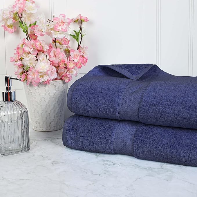 SUPERIOR Egyptian Cotton Pile Bath Sheet Set of 2, Ultra Soft Luxury Towels, Thick Plush Essentials, Absorbent Heavyweight, Guest Bath, Hotel, Spa, Home Bathroom, Shower Basics, Navy Blue