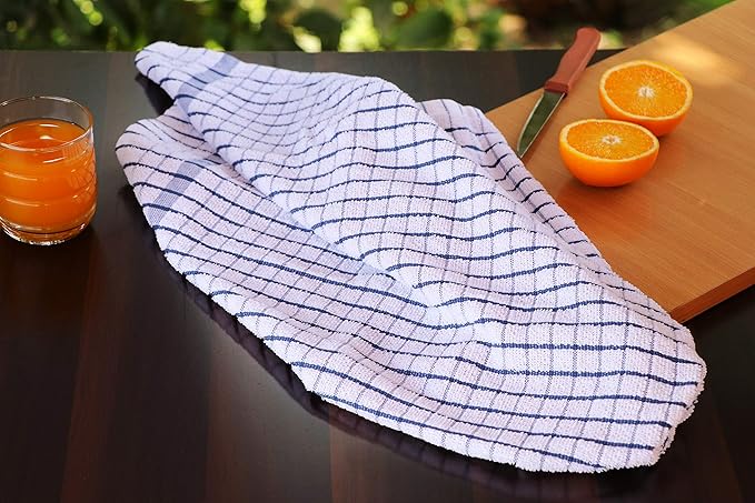 AMOUR INFINI Kitchen Towels Set of 4 - Highly Absorbent, Super Soft Terry Cotton 20x28 Inch Dish Towels with Hanging Loop - Hand & Tea Towels for Cleaning & Drying Dishes (Blue)