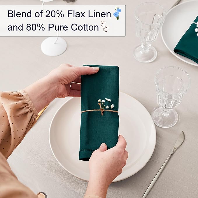 Ruvanti Premium Linen Napkins Set of 6-20x20 Inch, Classic Hemstitch, Mitered Corner Cloth Napkins ‎‎- Soft, Elegant Dinner Napkins Cloth Washable for Weddings, Parties, Everyday Use - Teal