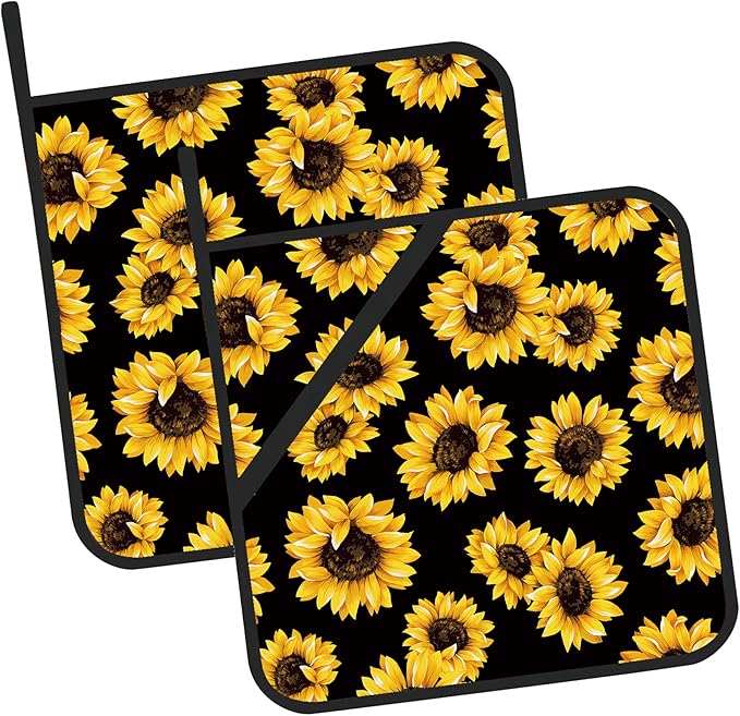 Sunflower Floral Pot Holders Set of 2 Kitchen Heat Resistant Potholder for Microwave Cooking Baking Oven End Dishes and BBQ