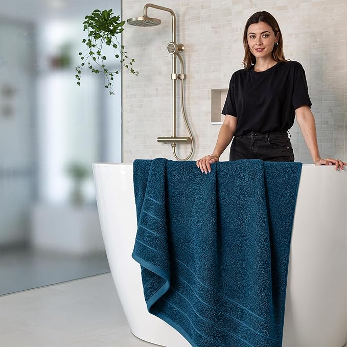 RIVERSIDE Pack of 4 Premium Extra Large Bath Towels 30 x 60 Inches, 100% Cotton, Super Soft & Highly Absorbent, Larger & Lighter Weight, Quicker to Dry, Perfect for Bathroom, Navy Blue