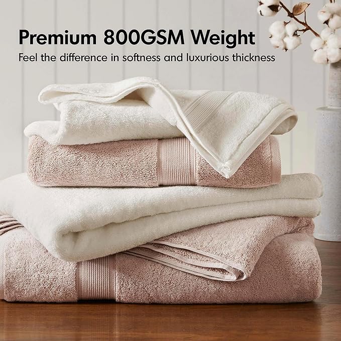 Madison Park 800GSM 100% Cotton Luxury Bathroom Towels ,Long Oversized Linen Cotton Bath Towel Set , 8-Piece Include 2 Bath Towels, 2 Hand Towels & 4 Wash Towels, Cream