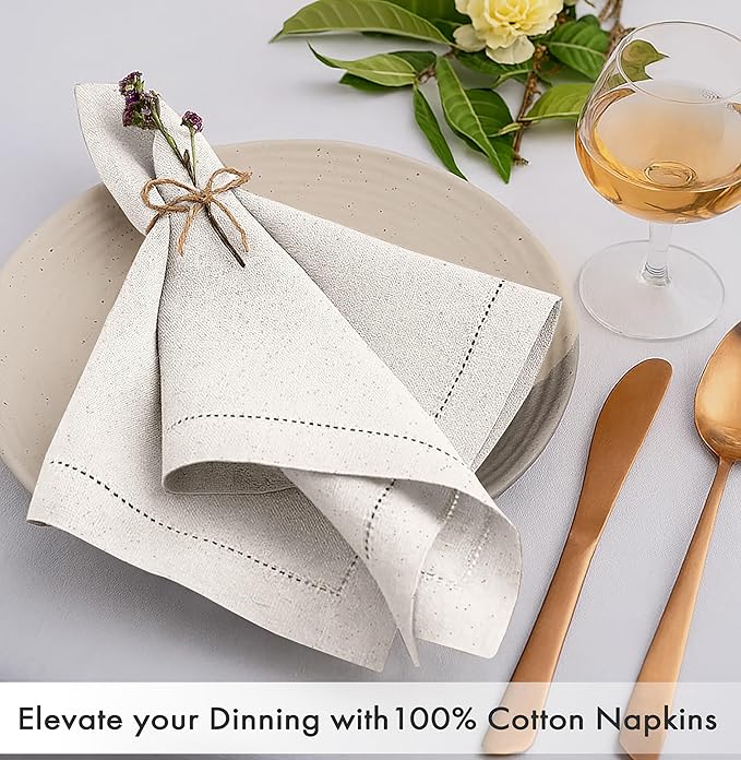 Ruvanti Cloth Napkins Set of 12, 100% Cotton High GSM 18x18 Inches, Hem Stitched Corners, Soft, Washable, Durable & Absorbent, Perfect for Parties, Christmas, Thanksgiving Dinners – Natural Color