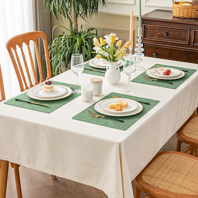 Romanstile Vinyl Placemats Set of 4-12 X 17 Inch - Faux Leather 100% Waterproof Oil-Proof Wipeable Place Mats, Heat Resistant Reversible PU Table Mats for Kitchen Dining Party Outdoor, Dark Green