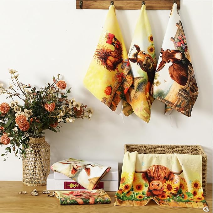 Breling Set of 6 Farmhouse Animal Kitchen Towels Funny Dish Towel Bathroom Decorative Sweet Cheeks Cloths for Kitchen Bathroom Home Cooking Housewarming Gifts, 14 x 21 Inch