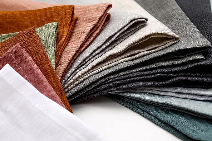 100% Pure Linen Dinner Cloth Napkins 15 x 15 Inch Taupe Grey - Set of 6 Pack European Flax Natural Fabric Washable for Home and Kitchen
