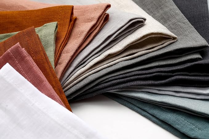 100% Pure Linen Dinner Christmas Cloth Napkins 15 x 15 Inch Snowflake Pattern - Set of 6 Pack European Flax Natural Fabric Washable for Home and Kitchen