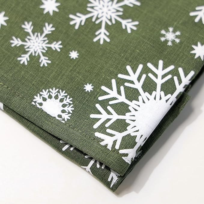 100% Pure Linen Christmas Napkins 15 x 15 Inch Snowflake Pattern - Set of 6 Pack, Green Dinner Cloth Napkin European Flax Natural Fabric Washable for Home and Kitchen