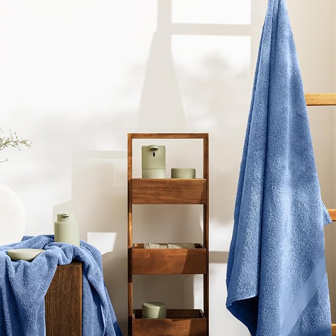 Oakias Premium Towel Set 600 GSM 6 Piece Blue - 100% Ring Spun Cotton Highly Absorbent Towels Set - Super Soft Bathroom Towel Set - Hotel Quality Double Stitched Hem - Ideal for Hotels, Spa, Gyms
