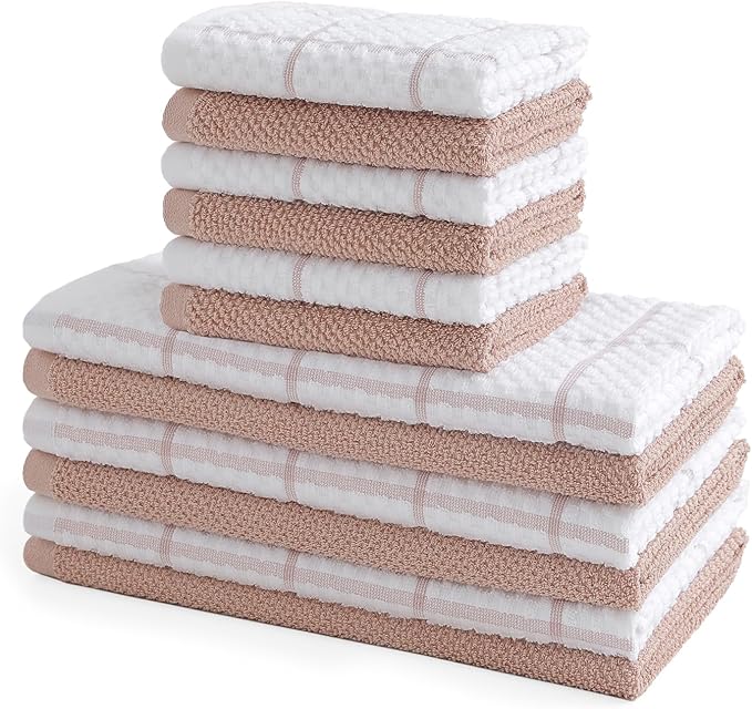 12 Pack Kitchen Towels and Dishcloths Set, 100% Cotton Soft and Absorbent Kitchen Towels 16 x 25 inche & 13 x 13inche Dishcloths