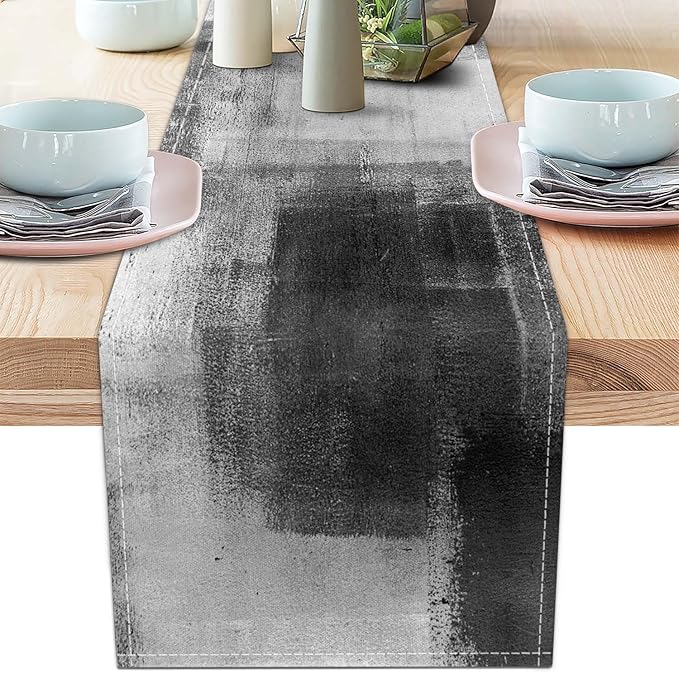 Black Grey Table Runners Rustic Farmhouse Linen Table Runners Abstract Art Small Coffee Table Runner for Kitchen Dining Table Home Party Decor