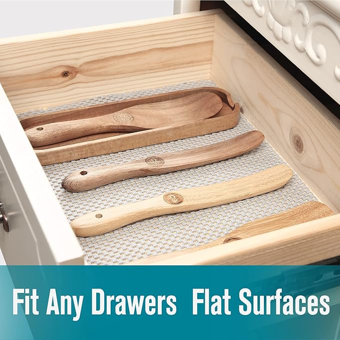 Shelf and Drawer Liner, Non-Adhesive Non Slip and Grip Durable Clean Pad Full Size 17.7 Inches x 20 Feet for Drawers, Shelves, Cabinets, Storage, Kitchen, Desks, Kitchenware, Tableware, Beige