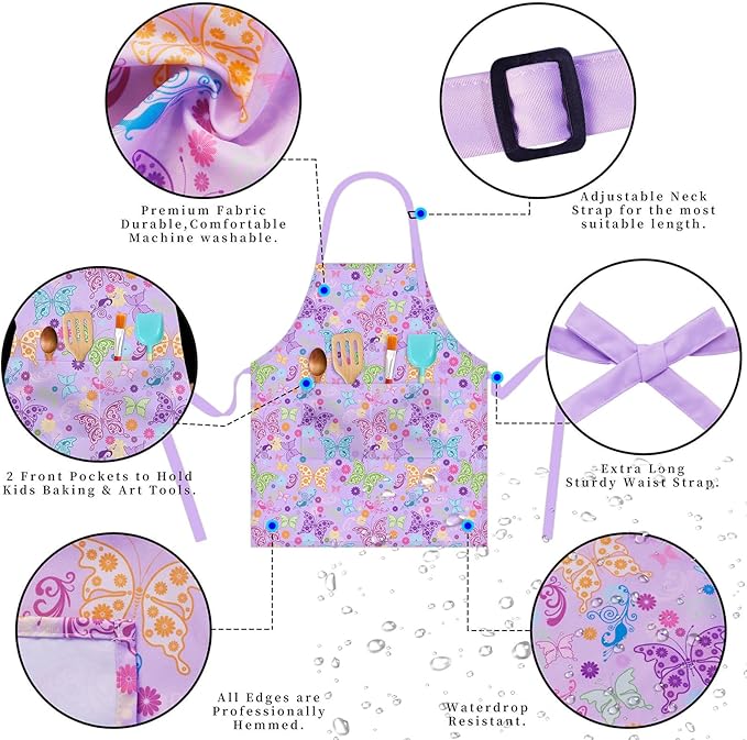 Kids Aprons for Girls Toddler Aprons with Pockets for Kids Cooking Baking Painting Crafting Art Gardening Adjustable