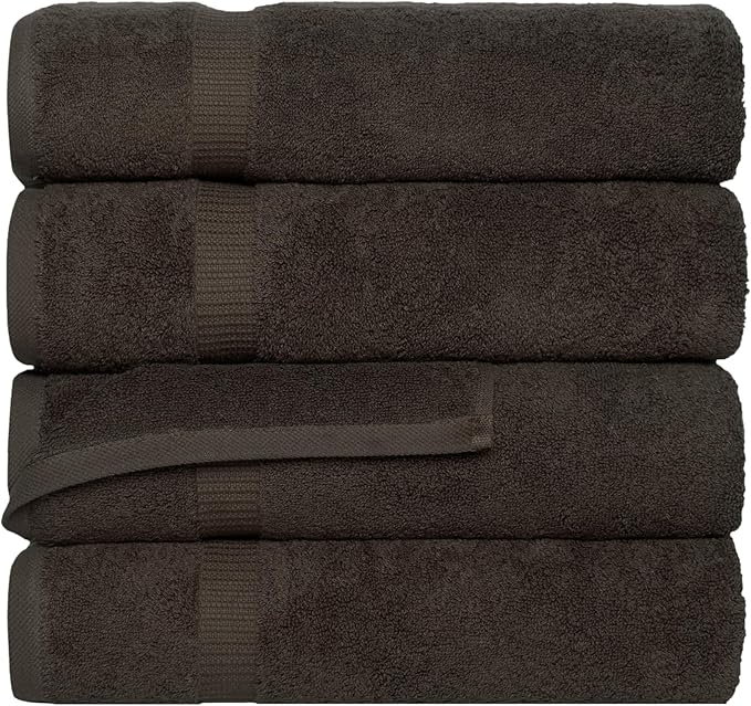 SALBAKOS 100% Turkish Cotton Bath Towel Set of 4, 27x54 inch | Premium Quality | Hotel & Spa Collection | Soft, Super Absorbent, Long Lasting Bath Towels | Made in Turkey (Chocolate, 4 Bath Towels)
