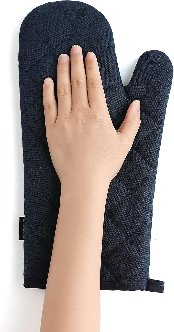 Oven Mitts and Pot Holders 4 pcs Set,High Heat Resistant 500 Degree Extra Thicken Long Kitchen Cotton Oven Glove for Cooking (12 Inch,Deep Blue)