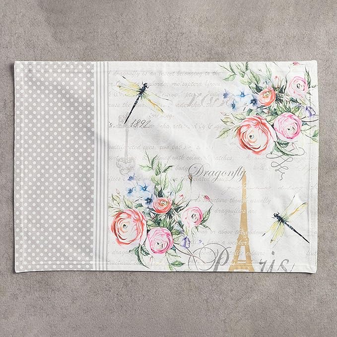Maison d' Hermine Placemats Set of 2 100% Cotton Washable Cloth Place Mats Reusable Table Mats for Kitchen Dining Party Wedding Gifts for Mothers Day Spring/Summer (Champ De Mars, 13" x 19")