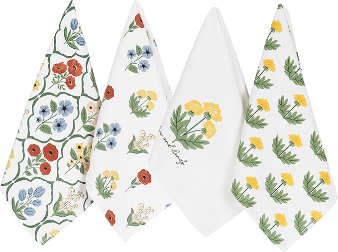 Ritz 100% Cotton Kitchen Towels, Dandy Garden Spring – 16"x26" – Absorbent Dish Towels for Drying & Cleaning – Soft & Durable (Set of 4)
