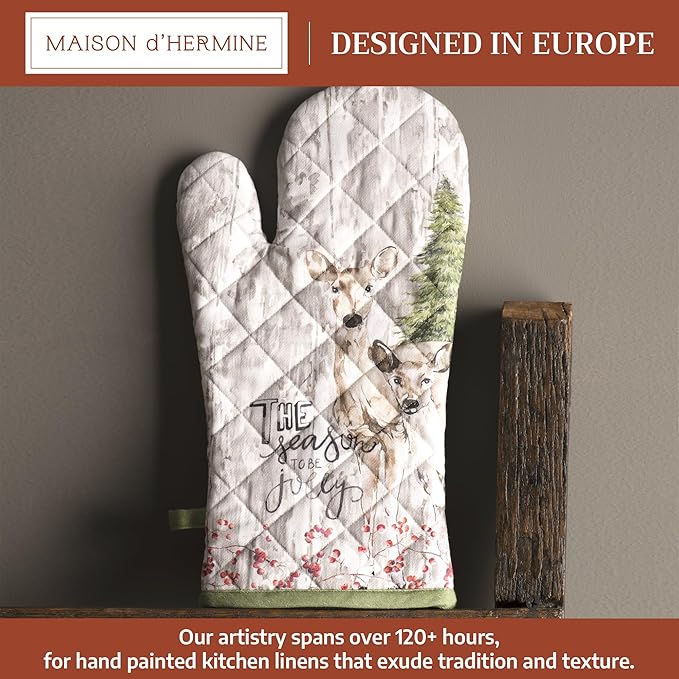 Maison d' Hermine Oven Gloves 100% Cotton Oven Mitt 7" x 13" with Loop Heat Resistant BBQ Cooking Gloves for Thanksgiving Christmas Decorations Baking Handling Hot Pans (Pack of 1, Mountain Life)