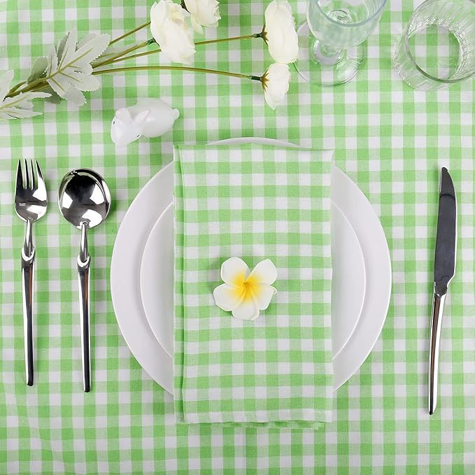 Buffalo Plaid Cloth Napkins Set of 6, 18 x 18 Inches Green White Cotton Washable Table Napkins, Reusable Gingham Cloth Dinner Napkins for Weeding, Parties, Thanksgiving, Christmas, Kitchen Dining