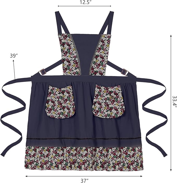 Pinknoke Kitchen Aprons for Women with Pockets Cute Vintage Chef Pinafore Apron for Gardening Cooking Baking Painting