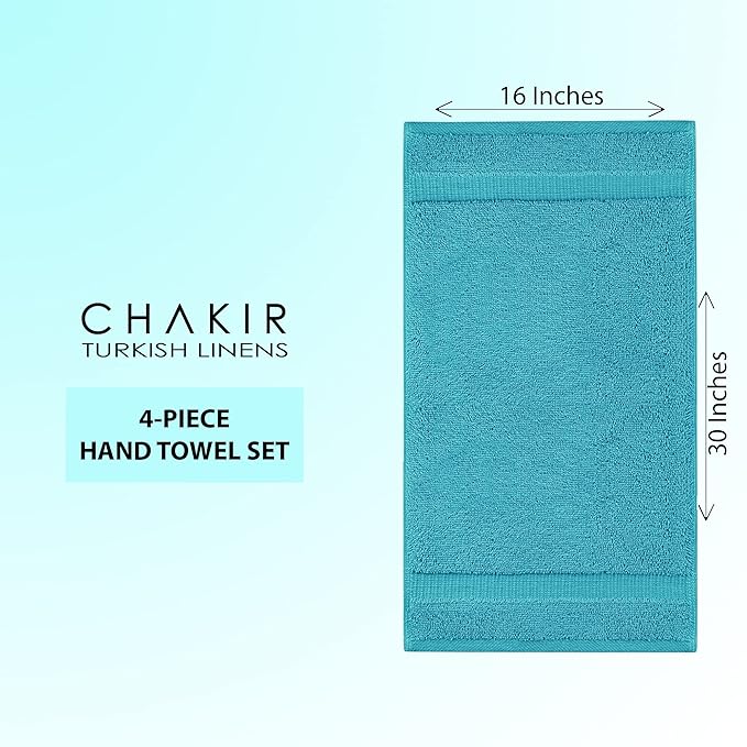 Chakir Turkish Linens 100% Cotton Premium Turkish Towels for Bathroom | 16'' x 30'' (4-Piece Hand Towel, Aqua)