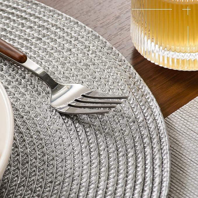 FunWheat Round Braided Placemats Set of 4 Table Mats for Dining Tables Woven Washable Non-Slip Place mats 15inch (Grey, 4pcs)