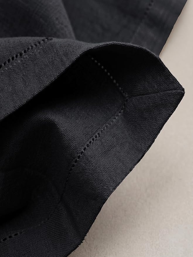 Palisa Black Cotton Napkins Set of 12 | Premium Hemstitch Detailing Cloth Dinner Napkins 18x18 Inch | Soft Washable & Reusable Table Napkins for Everyday Use Weddings Parties Restaurants & Hotels