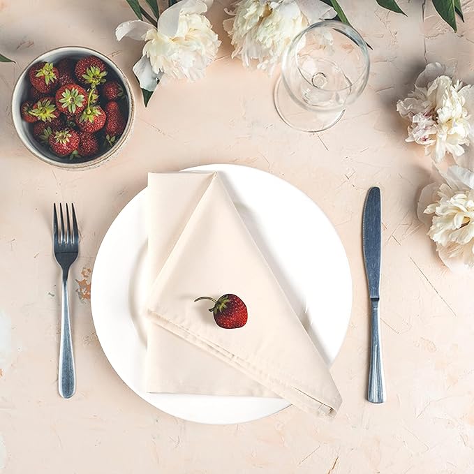 Hemmed Edge Cloth Dinner Napkins Set of 4 18x18 Inches - Almond Beige, Soft Spring Basket Décor Dinning Table Linen Napkin Ideal for Kitchen, Easter, Wedding | Decorative Washable Banquet Event Napkin