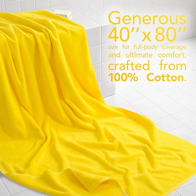 American Soft Linen 100% Cotton 600 GSM Turkish 40x80 Oversized Bath Towel Sheet, Extra Large Adult Towels for Bathroom, Yellow Bath Sheet