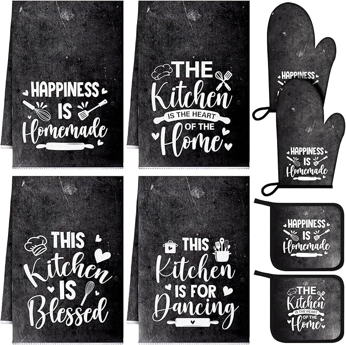 Leinuosen 8 Pcs Kitchen Towels and Oven Mitts Sets Pot Holders Dishcloths Set Kitchen Decorative Accessories Absorbent Potholders Heat Resistant for Chef Baking Cooking